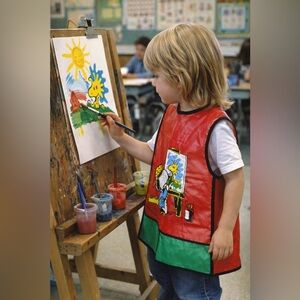 Vintage Peanuts Snoopy Art Smock Kids Paint Apron 80s Red Retro [000131]